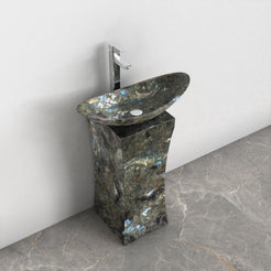 Payal Celestia Blue Quartzite Pedestal Sink — upper view showing the basin interior, rim and material