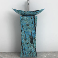 Payal Danube Blue Quartzite Pedestal Sink — front room view showing the complete pedestal profile