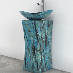 Payal Danube Blue Quartzite Pedestal Sink — alternate bathroom angle showing the full product and side profile