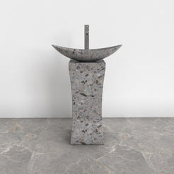 Payal Dark Terrazzo Pedestal Sink — front room view of the full-height pedestal