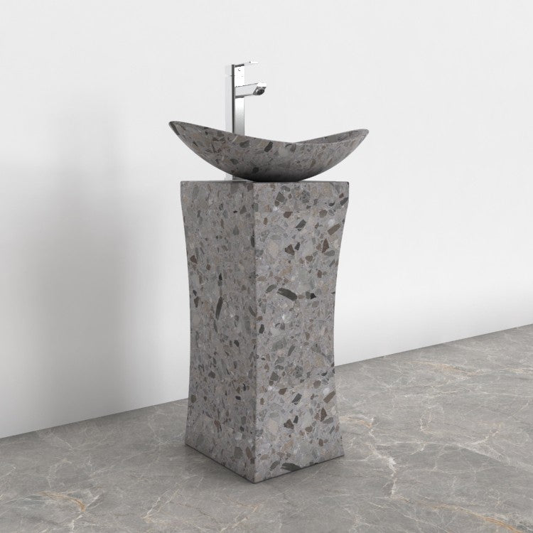 Payal Dark Terrazzo Pedestal Sink — opposite room angle showing the basin and complete base