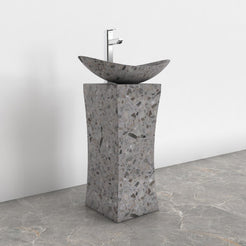 Payal Dark Terrazzo Pedestal Sink — opposite room angle showing the basin and complete base