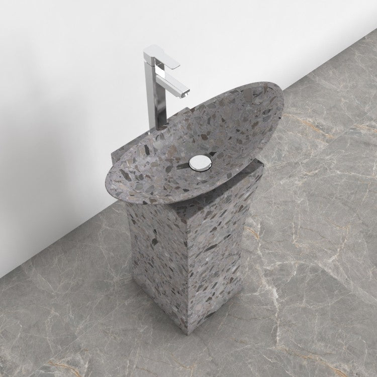 Payal Dark Terrazzo Pedestal Sink — upper basin view showing the rim, interior and aggregate