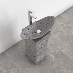 Payal Dark Terrazzo Pedestal Sink — upper basin view showing the rim, interior and aggregate