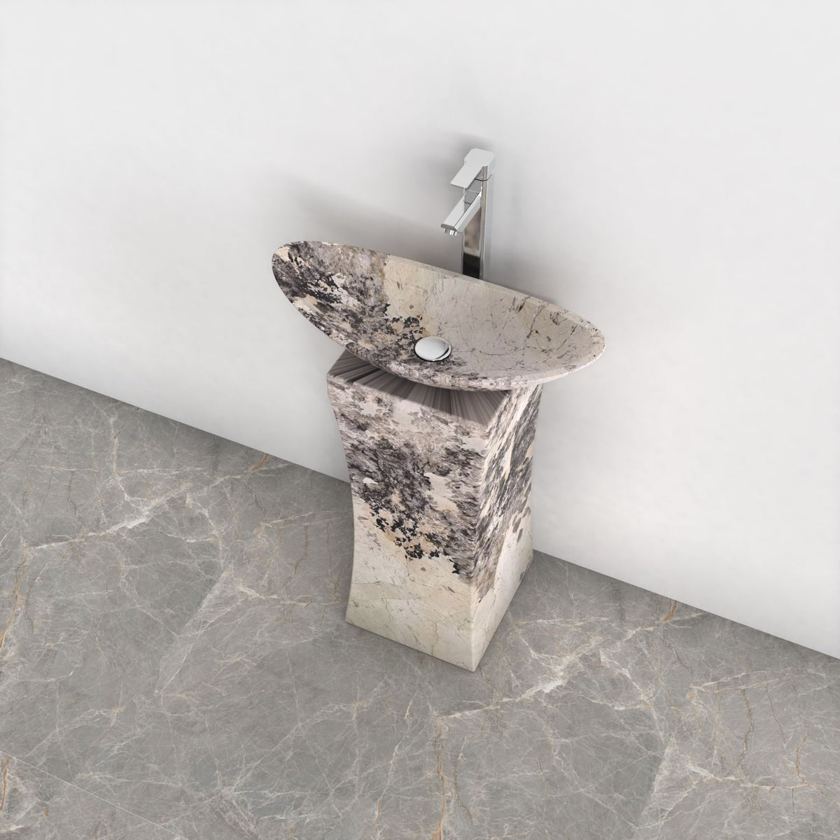Payal Pandora Blanc Quartzite Pedestal Sink — upper view of the basin interior and natural material