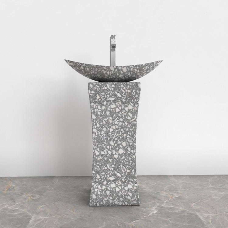 Payal Silver Grey Terrazzo Pedestal Sink — front room view of the complete pedestal sink