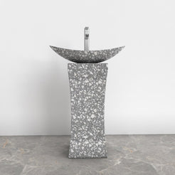 Payal Silver Grey Terrazzo Pedestal Sink — front room view of the complete pedestal sink
