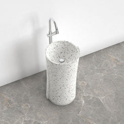 Pazia Alba White Terrazzo Pedestal Sink — upper basin view with rim, interior and fine terrazzo aggregate
