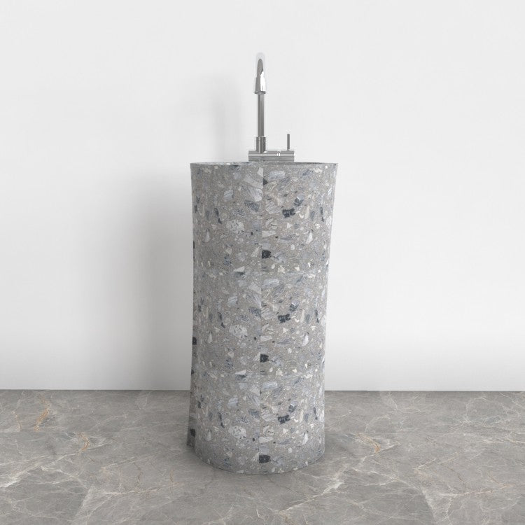 Pazia Grey Terrazzo Pedestal Sink — front room view of the full-height pedestal