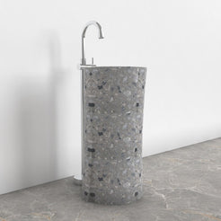 Pazia Grey Terrazzo Pedestal Sink — opposite room angle showing the basin and complete base