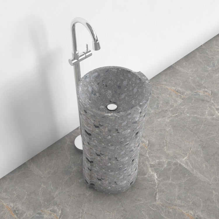 Pazia Grey Terrazzo Pedestal Sink — upper basin view showing the rim, interior and aggregate
