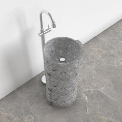 Pazia Grey Terrazzo Pedestal Sink — upper basin view showing the rim, interior and aggregate