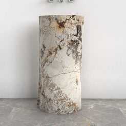 Pazia Pandora Blanc Quartzite Pedestal Sink — front bathroom view showing the full basin and pedestal
