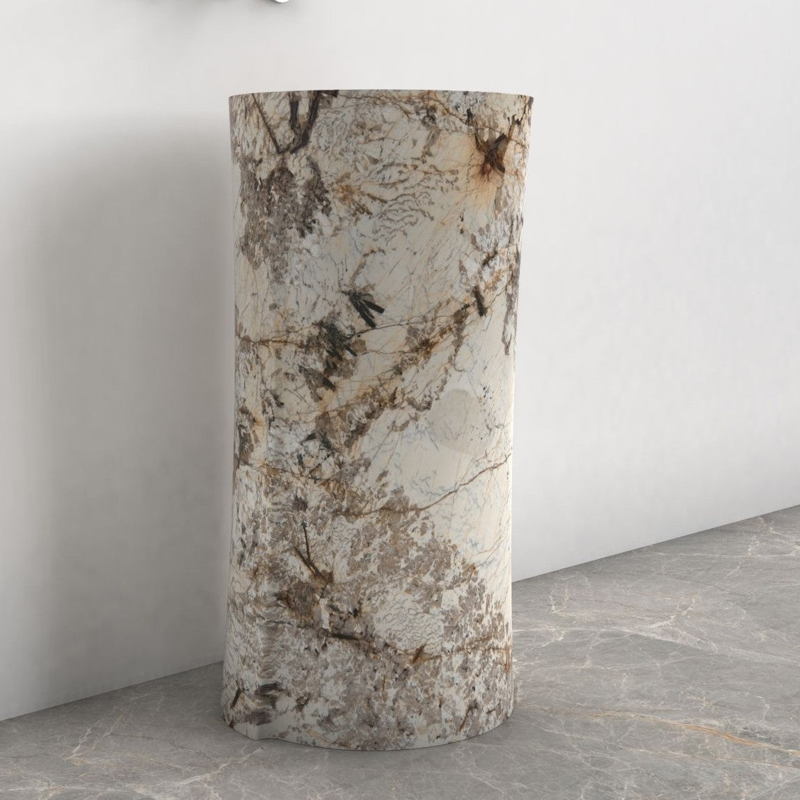 Pazia Pandora Blanc Quartzite Pedestal Sink — alternate room angle showing the complete profile