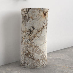 Pazia Pandora Blanc Quartzite Pedestal Sink — alternate room angle showing the complete profile