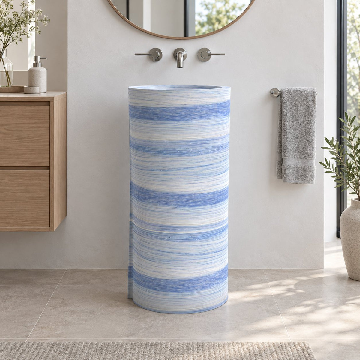 Pazia Valentino Blue Quartzite Pedestal Sink — low frontal full pedestal bathroom