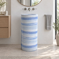 Pazia Valentino Blue Quartzite Pedestal Sink — low frontal full pedestal bathroom