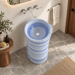 Pazia Valentino Blue Quartzite Pedestal Sink — high oblique full pedestal bathroom