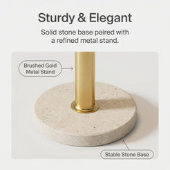 Metal pillar base and stone foundation of the Pillar travertine side table
