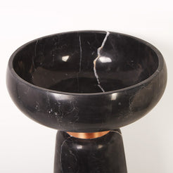 Polika Portoro Black Marble Pedestal Sink — original close view of the round marble basin, thin rim and connecting collar