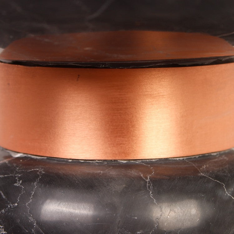 Polika Portoro Black Marble Pedestal Sink — original close view of the copper-coloured collar between marble components