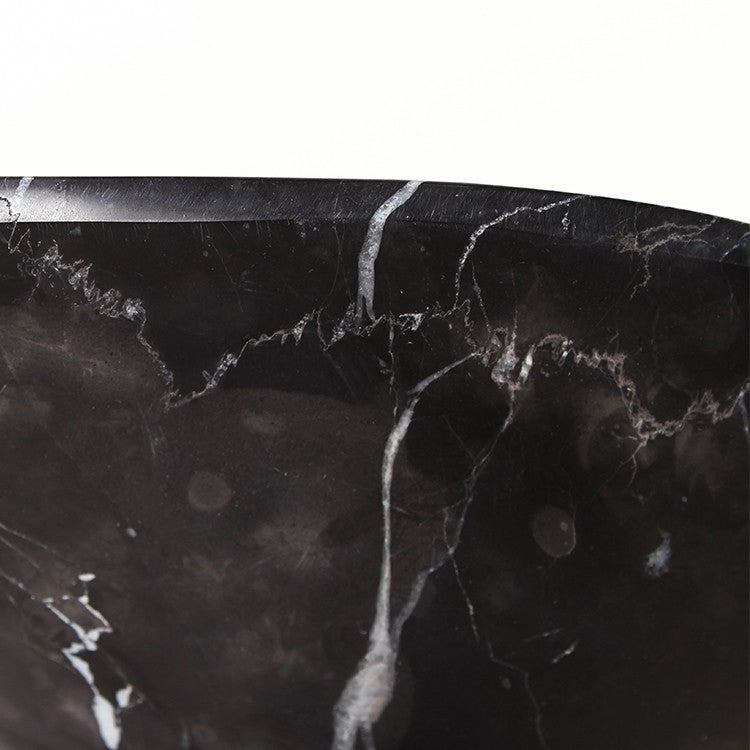 Polis Portoro Black Marble Pedestal Sink — original close view of the dark marble and pale veining
