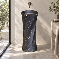 Polita Portoro Black Marble Pedestal Sink — daylight setting showing the complete pedestal form
