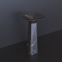 Polona Portoro Black Marble Pedestal Sink — original view of the shallow basin and tapered faceted pedestal