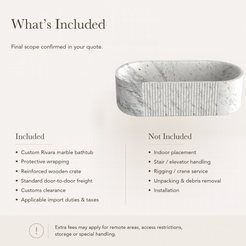 Rivara Fluted Rounded-Rectangle Freestanding Soaking Bathtub – Carrara White Marble — What’s Included in the Reference Price.