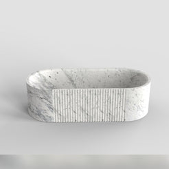 Rivara BT-137A Carrara White Marble fluted bathtub, full-frame second design rendering
