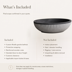 Rivelle Freestanding Fluted Black Granite Soaking Bathtub — What’s Included in the Reference Price.