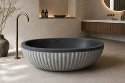 Rivelle BT-039A Midnight Black Granite bathtub, complete styled bathroom view 2; original silhouette and finish preserved