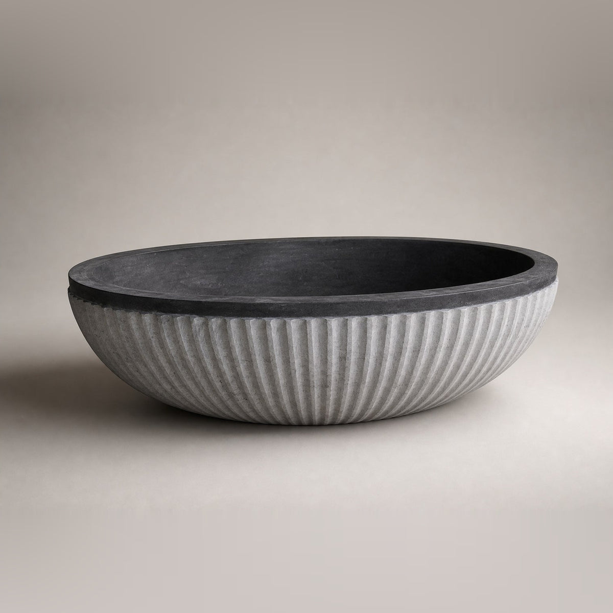 Rivelle BT-039A Midnight Black Granite bathtub, complete studio product view 3; original silhouette and finish preserved