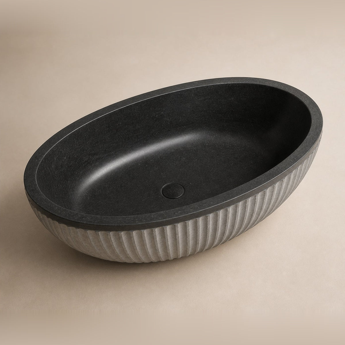 Rivelle BT-039A Midnight Black Granite bathtub, complete studio product view 6; original silhouette and finish preserved