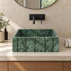 Sabira Tofino Marble Vessel Sink — low frontal bathroom lifestyle