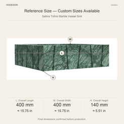 Sabira Tofino Marble Vessel Sink reference overall dimensions in millimeters and inches