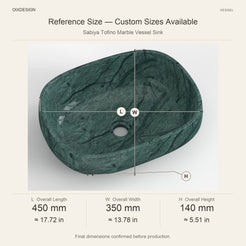 Sabiya Tofino Marble Vessel Sink reference overall dimensions in millimeters and inches