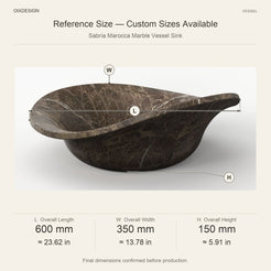 Sabria Marocca Marble Vessel Sink reference overall dimensions in millimeters and inches