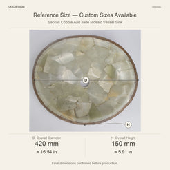 Saccus Cobble And Jade Mosaic Vessel Sink reference overall dimensions in millimeters and inches