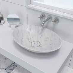 Sadiki Carrara Marble Vessel Sink, countertop hero lifestyle view