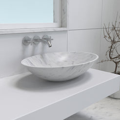 Sadiki Carrara Marble Vessel Sink, second countertop lifestyle setting
