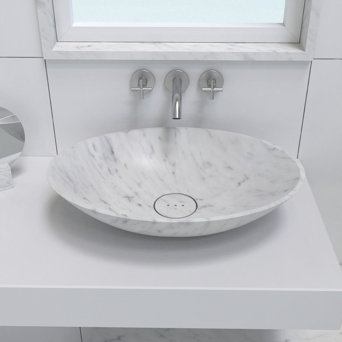 Sadiki Carrara Marble Vessel Sink, alternate countertop lifestyle angle