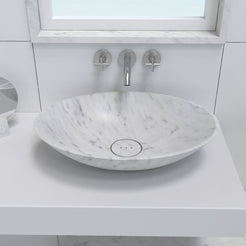 Sadiki Carrara Marble Vessel Sink, alternate countertop lifestyle angle
