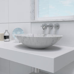 Sadiki Carrara Marble Vessel Sink, overall shape and side profile