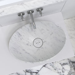 Sadiki Carrara Marble Vessel Sink, interior, rim and material detail