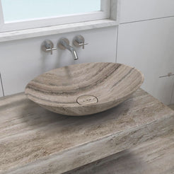 Sadiki Travertino Argento Travertine Vessel Sink, second countertop lifestyle setting