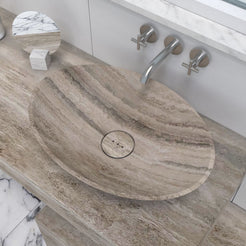 Sadiki Travertino Argento Travertine Vessel Sink, alternate countertop lifestyle angle