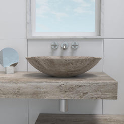 Sadiki Travertino Argento Travertine Vessel Sink, overall shape and side profile