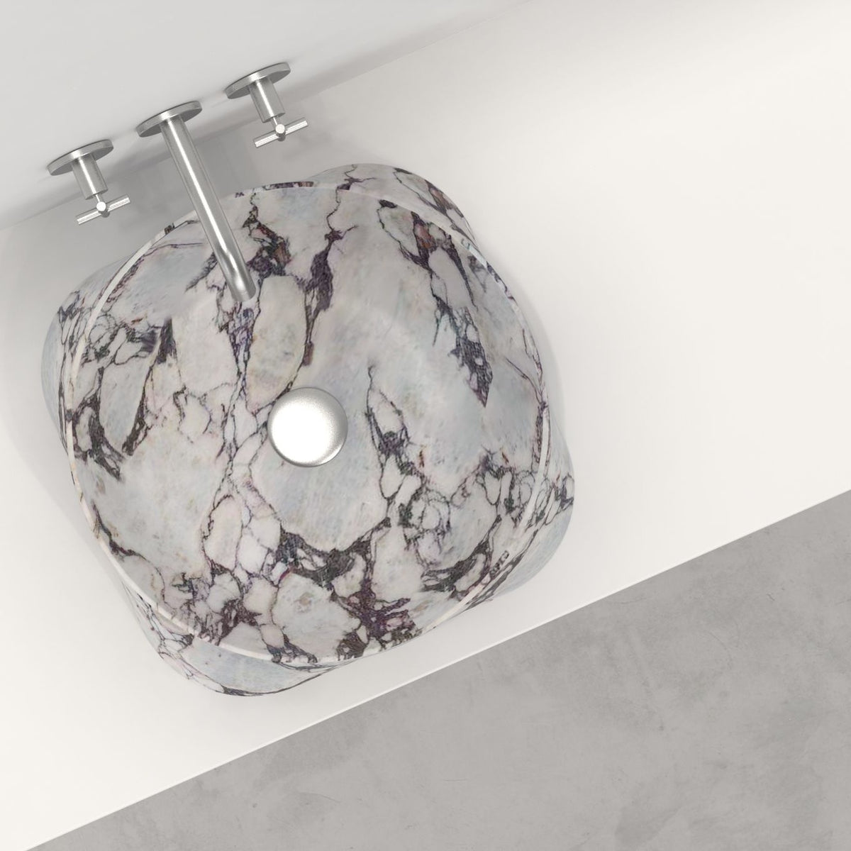 Safira interior and branching marble veins on a white counter