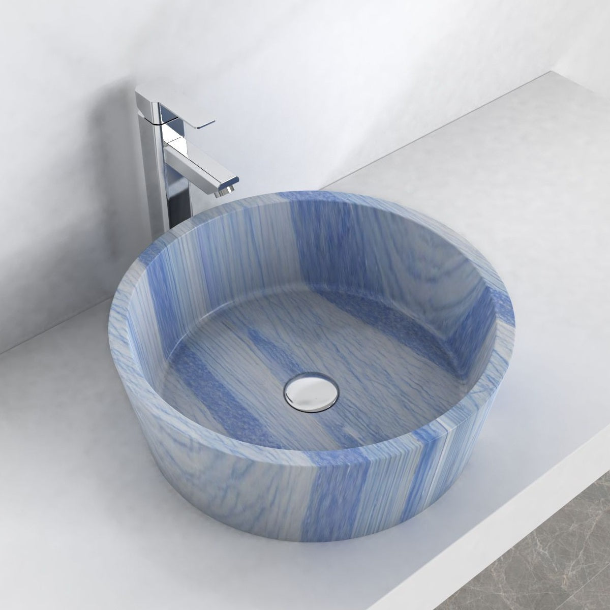 Sauri Azura Blue Quartzite Vessel Sink, alternate countertop lifestyle angle